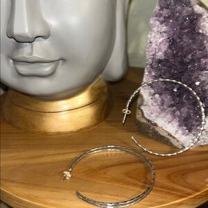 Silver Textured Double Hoops With Post  Earrings